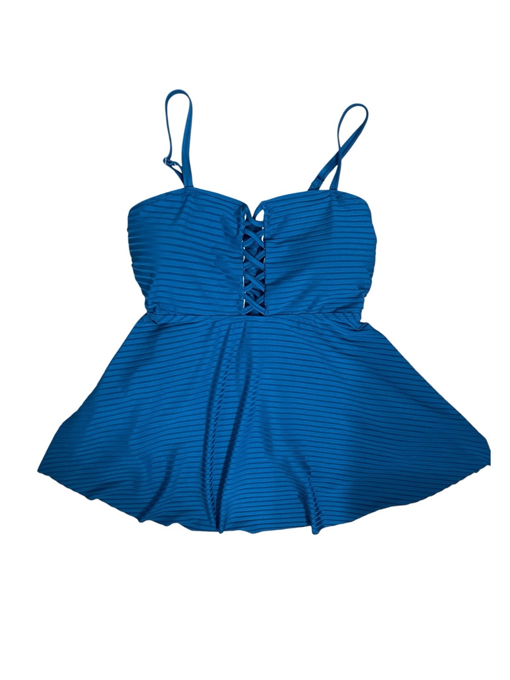 Women 2XL Blue Textured Tankini Swimdress Swimsuit 2 Piece Plus Size
